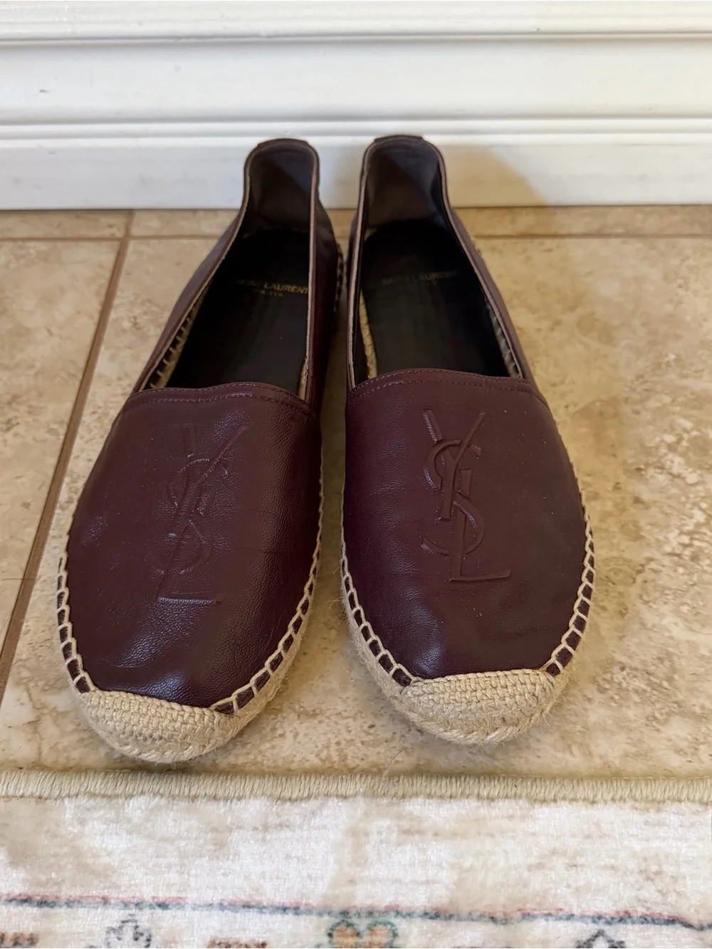 Authentic Saint Laurent Maroon Leather Espadrille Flats size 38